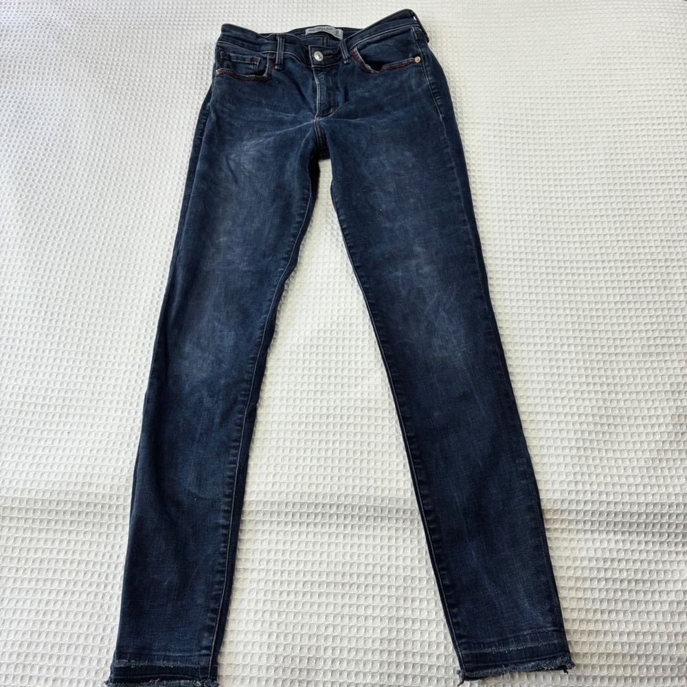 Abercrombie & Fitch SuperSkinny Mid Rise Jeans Dark Wash Red Stitching Size 28/6
